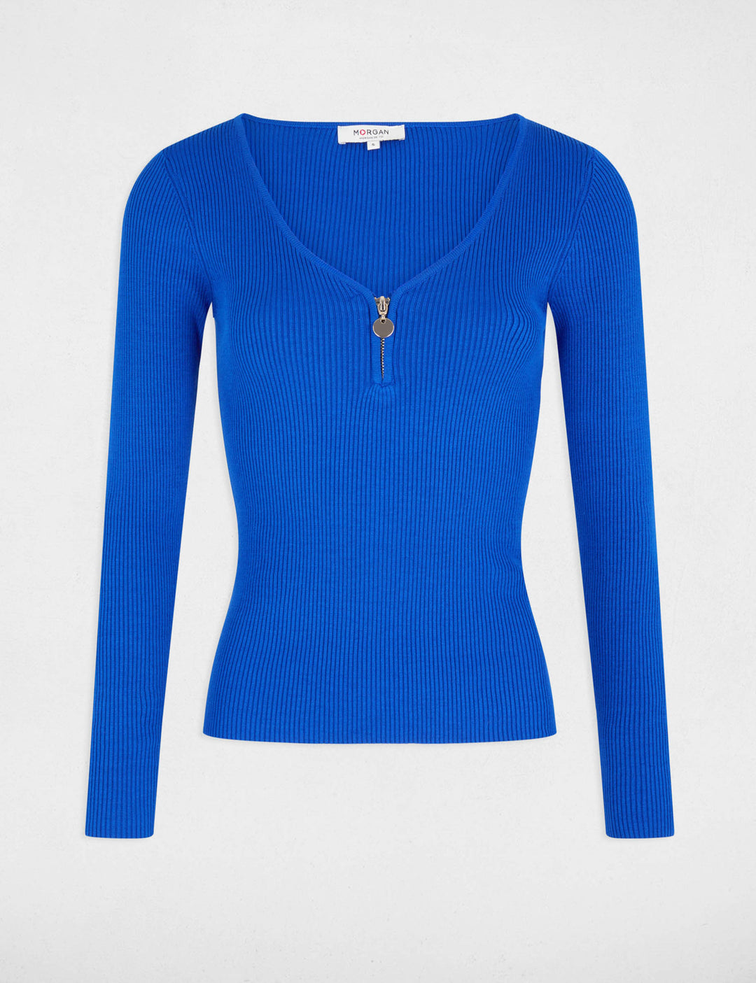 Pull manches longues côtelé détail zippé