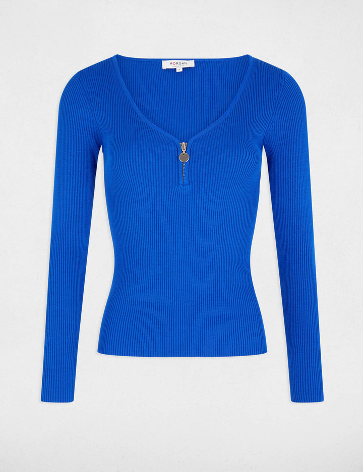 Pull manches longues côtelé détail zippé